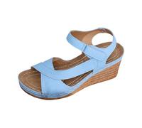 Women's Leather Summer Comfortable Wedge Sandals Open Toe Cross Strap Ankle Strap Wedge Textured Upper Summer Shoes for Casual Outdoor Daily Walking, 01 Sky Blue, 7 UK