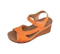 Women's Leather Summer Comfortable Wedge Sandals Open Toe Cross Strap Ankle Strap Wedge Textured Upper Summer Shoes for Casual Outdoor Daily Walking, 01 Orange, 4 UK