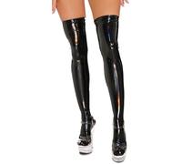 Women's Leather Thigh High Hosiery Shiny Metallic Stockings Reflective Pantyhose Flash Oil Bright Shaping Dance Stockings Tights for Party Black M 2024