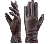 Women's Leather Touchscreen Gloves - Brown XL