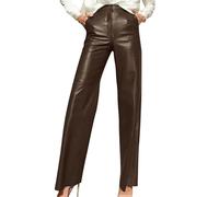 Women's Leather Trousers 2025,High Waist Hip Lift Straight Lounge Pants with Pockets Solid Color Business Work Trousers Loose Wide Leg Joggers Spring Palazzo Straight Legs Pant Gym Sweatpant Yoga