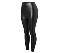 Women's Leather Trousers Reflective Leggings in Shiny Patent Leather Elastic Thermal Leggings Chic Elegant High Waist Leisure Trousers Outdoors, Black, XXL