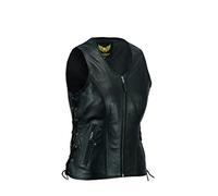 Womens Leather Waistcoat Black Genuine Top Grain Buffalo Leather Sleeveless Vest