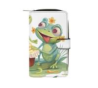 Women's Leather Wallet Long Wallet for Men Floating in The Wristlet Wallets with 12 Card Holder Large Capacity Coin Pocket, Two Frogs Eating Cake, 19.7x11x3.5cm