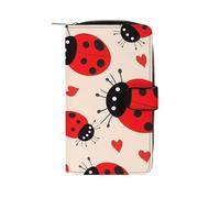 Women's Leather Wallet Long Wallet for Men Two Dolphins in The Water Wristlet Wallets with 12 Card Holder Large Capacity Coin Pocket, Ladybug, 19.7x11x3.5cm