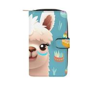 Women's Leather Wallet Long Wallet for Men Two Dolphins in The Water Wristlet Wallets with 12 Card Holder Large Capacity Coin Pocket, Alpaca patterm, 19.7x11x3.5cm