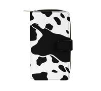 Women's Leather Wallet Long Wallet for Men Two Dolphins in The Water Wristlet Wallets with 12 Card Holder Large Capacity Coin Pocket, Black and White Cow Print, 19.7x11x3.5cm