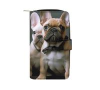 Women's Leather Wallet Long Wallet for Men Two Dolphins in The Water Wristlet Wallets with 12 Card Holder Large Capacity Coin Pocket, French Bulldog Puppies, 19.7x11x3.5cm