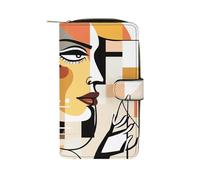 Women's Leather Wallet Long Wallet for Men Two Ghost Statues Wristlet Wallets with 12 Card Holder Large Capacity Coin Pocket, Whimsical Lines, 19.7x11x3.5cm