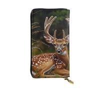Women's Leather Wallet - Whitetail Deer Fawn in Wilderness Stag Prints Coin Purse Travel Card Holder Zipper Purse Cell Phone Handbag, Black, One Size, Modern, Black, One Size, Modern