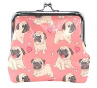 Women's Leather Wallet with Leather Buckle and Kiss Closure, Cute Pugs Pink 1, UNITALLA, Cute Pugs Pink 1, UNITALLA, Classic, Cute Pugs Pink 1, UNITALLA, Classic