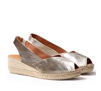 Women's leather wedge espadrille - BERNIA-P - Platinum, 6 UK - 39 EU