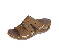 Women's Leather Wedge Mules - OrthoShoes with Arch Support Wedge Heel Sandals Wide Feet Beach Shoes Slip-On Slippers Summer Shoes for Garden, Shopping and Short City Walks, brown, 7 UK