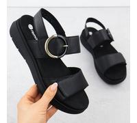 Women's leather wedge sandals black Remonte D2K50-00
