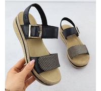 Women's leather wedge sandals with Velcro straps, black Rieker V0951