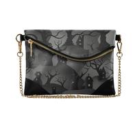 Women's Leather Wristlet Clutch Purse Stylish Key Chain Wallet for Travel Mystery on Haunted Hill Grey