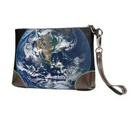 Women's Leather Wristlet Purses Clutch Wallet Blue Marble Earth Handbag Ladies Evening Bag Cell Phone Pouch Bag