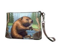Women's Leather Wristlet Purses Clutch Wallet Busy Beaver Cartoon Handbag Ladies Evening Bag Cell Phone Pouch Bag