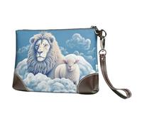 Women's Leather Wristlet Purses Clutch Wallet Lamb with A Lion On The Clouds Handbag Ladies Evening Bag Cell Phone Pouch Bag
