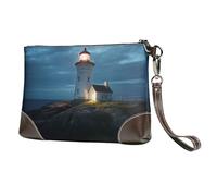 Women's Leather Wristlet Purses Clutch Wallet Lighthouse at Night Handbag Ladies Evening Bag Cell Phone Pouch Bag