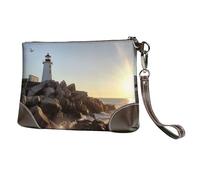 Women's Leather Wristlet Purses Clutch Wallet Lighthouse Rocks Seaside Handbag Ladies Evening Bag Cell Phone Pouch Bag