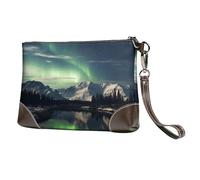 Women's Leather Wristlet Purses Clutch Wallet Northern Aurora Night Handbag Ladies Evening Bag Cell Phone Pouch Bag