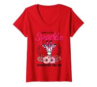 Womens Leave A Little Sparkle Wherever You Go Funny Giraffe Face V-Neck T-Shirt