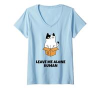 Womens Leave Me Alone Human (Funny Cat Graphic) V-Neck T-Shirt
