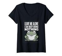 Women's Leave Me Alone I Am Busy Doing Nothing Frog V-Neck T-Shirt
