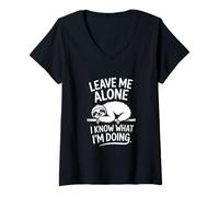 Womens Leave Me Alone I Know What I’m Doing Retro Sloth Quote V-Neck T-Shirt