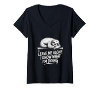 Womens Leave Me Alone I Know What I’m Doing Retro Sloth Quote V-Neck T-Shirt