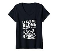 Womens Leave Me Alone I Know What I'm Doing Cat Retro Humor V-Neck T-Shirt