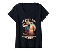 Womens Leave The Judgin' to Jesus Western Christian Cowboy Boot V-Neck T-Shirt