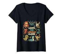 Women's Leave the Locals Alone Funny Cryptid Paranormal Fan V-Neck T-Shirt