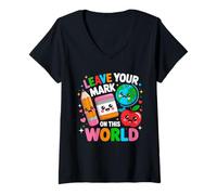 Womens Leave Your Mark On This World Last Day Of School Teacher Kid V-Neck T-Shirt