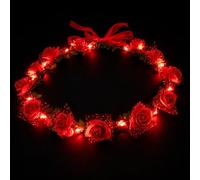 Women's LED Flower Headband, Flower Headbands, Luminescence Flower Headband, Three Modes Garland, Bright Hair Band for Parties Birthdays Weddings Easter (Red)