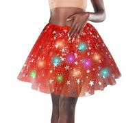 Women's LED Tutu Skirt Light Up Tutus Sparkle Skirts Layered Tulle Ballet Dance Skirt for Halloween Party Carnival Costume, Red1, M