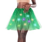 Women's LED Tutu Skirt Light Up Tutus Sparkle Tutu Skirts Tulle Ballet Dance Skirt for Halloween Party Carnival Costume, Green, M