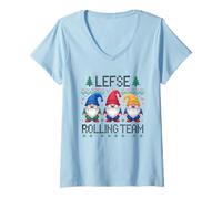 Womens Lefse Rolling Team Christmas Gnome Holiday V-Neck T-Shirt
