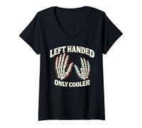 Women's Left Handed Skeleton Hand Retro Vintage Graphic V-Neck T-Shirt