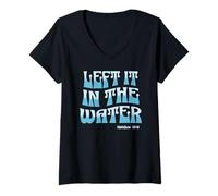 Womens Left It in The Water Christian Baptism Matthew 28:19 Retro V-Neck T-Shirt