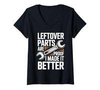 Women's Leftover Parts are Proof I Made It Better Funny Car Mechanic V-Neck T-Shirt