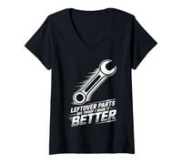 Women's Leftover Parts are Proof I Made It Better Funny Mechanic V-Neck T-Shirt