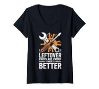 Women's Leftover Parts are Proof I Made It Better Funny Mechanic V-Neck T-Shirt