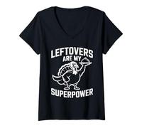 Womens Leftovers are My Superpower Turkey Humor V-Neck T-Shirt