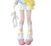 Women's Leg Warmers Striped Star Pattern Knitted Y2k Punk Japanese Kawaii Streetwear Harajuku Knee High Leg Socks, 966 Rainbow, One Size