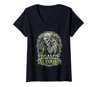 Women's Legalize Tax Evasion Grim Reaper Skeleton - Badass Skeleton V-Neck T-Shirt