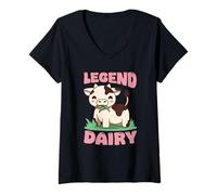 Women's Legend Dairy Cute Cow Cartoon Farm Animal V-Neck T-Shirt