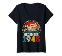 Womens Legend since December 1945 80 Year Old 80th Birthday Men Dad V-Neck T-Shirt