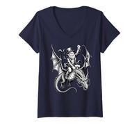 Women's Legendary Celtic Leprechaun Dragon Rider Myth V-Neck T-Shirt